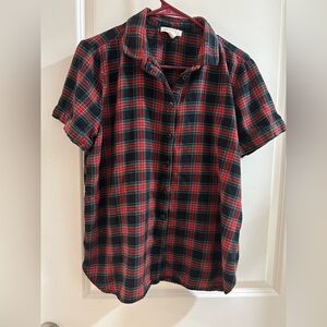 Loft sleep plaid button down short sleeve top